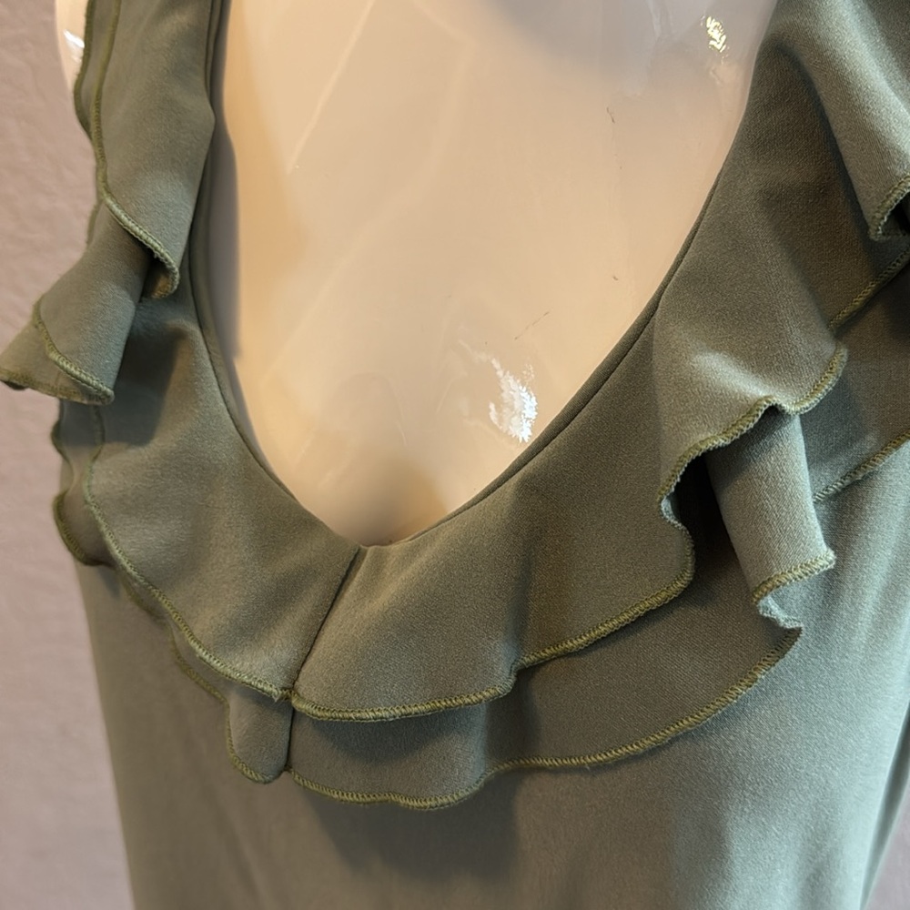Green Ruffle Neck halter Dress size large - Picture 2 of 4